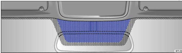 Fig. 97 Pare-brise en verre athermique: fenêtre de communication au-dessus du rétroviseur intérieur