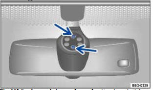 Fig. 102 Sur le pare-brise, au-dessus du rétroviseur intérieur : surfaces sensibles du détecteur de pluie et de luminosité