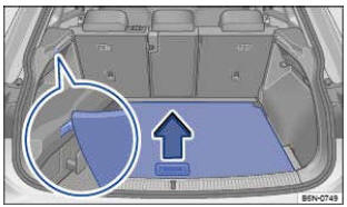 Fig. 111 Dans le coffre à bagages : soulèvement du plancher de coffre à bagages