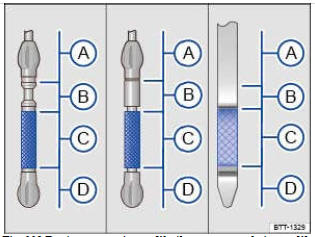 Fig. 228 Repères pour niveau d'huile- moteur sur la jauge d'huile (variantes)