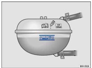 Fig. 231 Dans le compartiment-moteur: repères sur le vase d'expansion du liquide de refroidissement