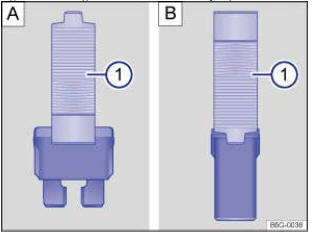 Fig. 273 Extraction ou mise en place du fusible à l'aide de la pince en plastique: fusible enfichable plat, fusible-bloc