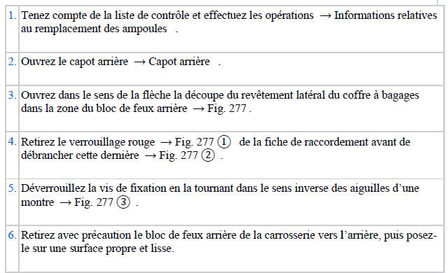 Dépose du bloc de feux arrière et changement des ampoules