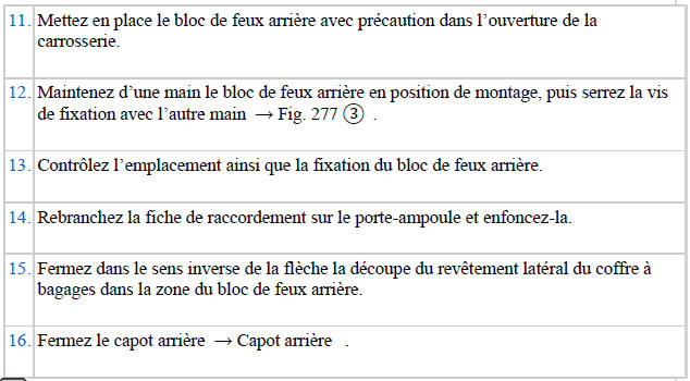 Repose du bloc de feux arrière