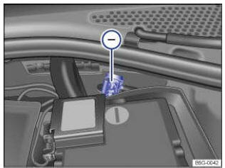 Fig. 279 Dans le compartiment moteur: prise de démarrage de fortune (raccord à la masse)