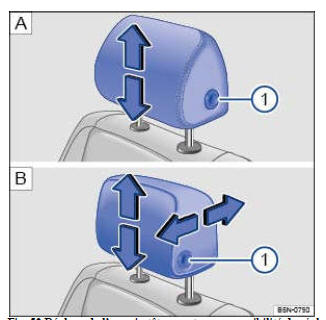 Fig. 52 Réglage de l'appuie-tête avant : sans possibilité de réglage en longueur avec possibilité de réglage en longueur.