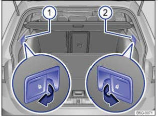 Fig. 64 Dans le coffre à bagages : levier de déverrouillage à distance pour les parties gauche  et droite  du  dossier de banquette arrière